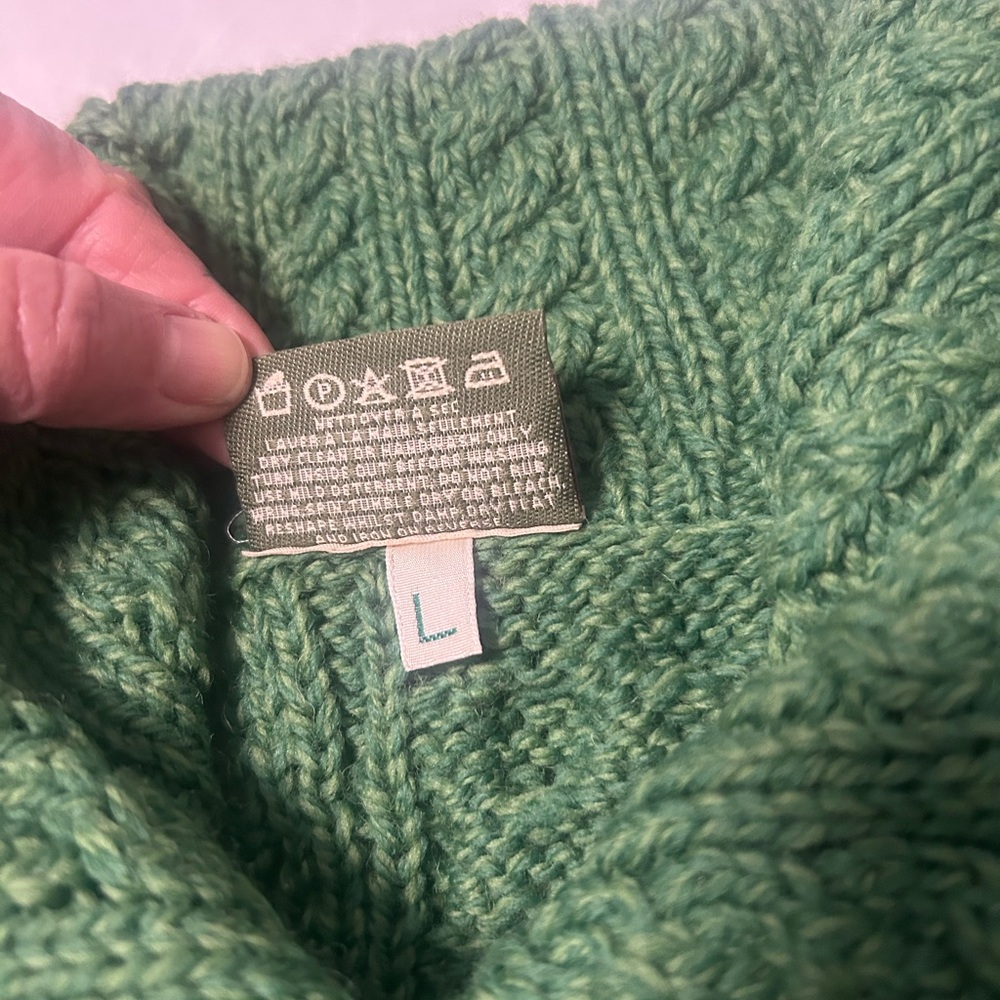 Carraig Donn Green 100% Merino Wool Cardigan Sz L Shawl Collar St. Patrick’s Day - Picture 11 of 14